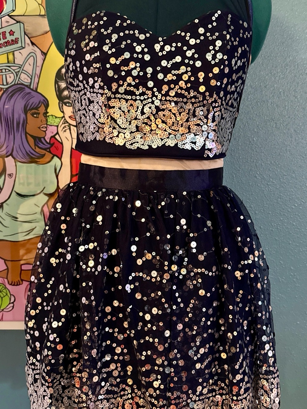 Midnight Doll Navy Silver Sequin Ombre 2 Piece Dress Set Sz 5⁠